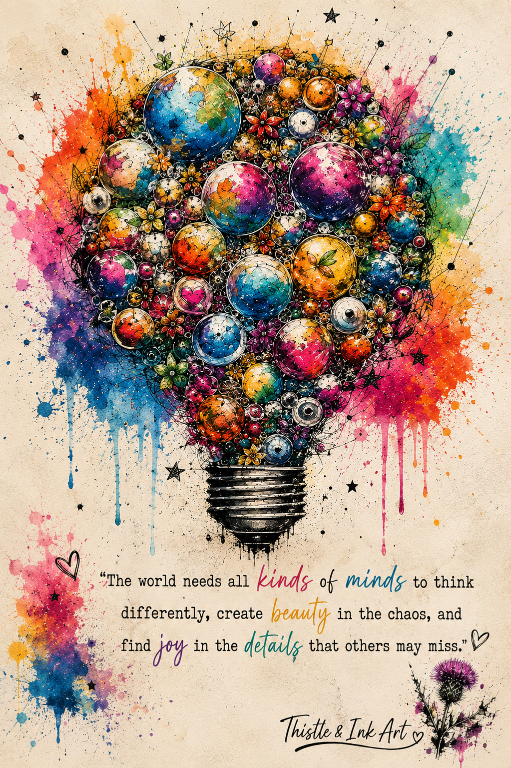 Kindness Makes a Difference – Colourful Inspirational Art Print