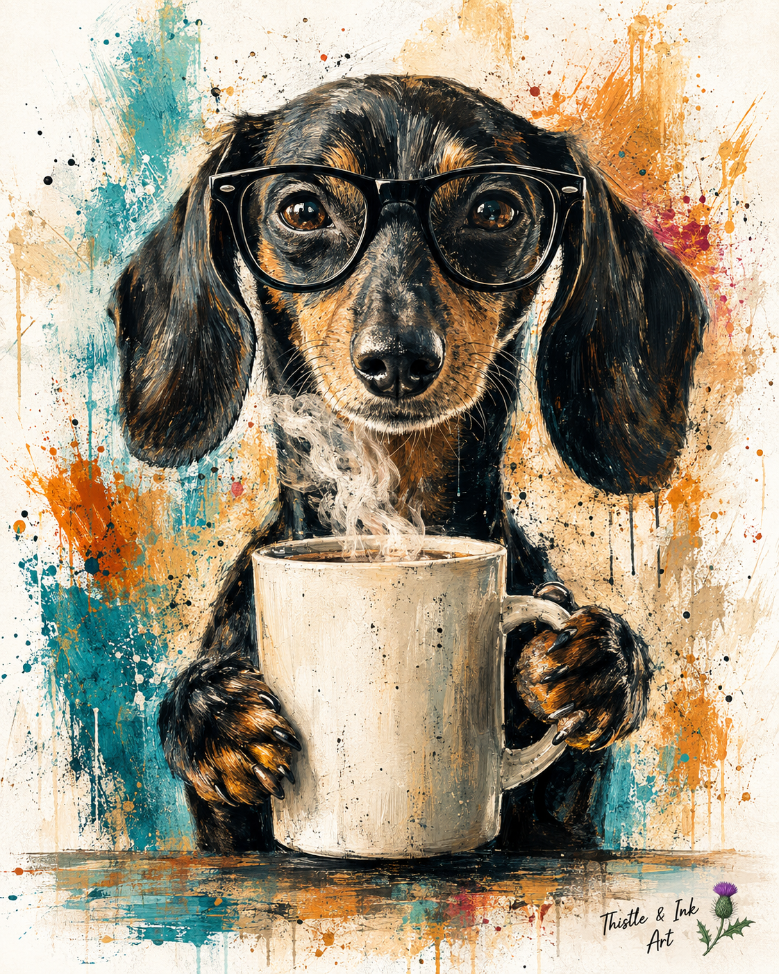 Coffee Before Walkies – Dachshund Art Print