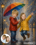Dancing in the Rain – Personalised Brother & Sister Portrait